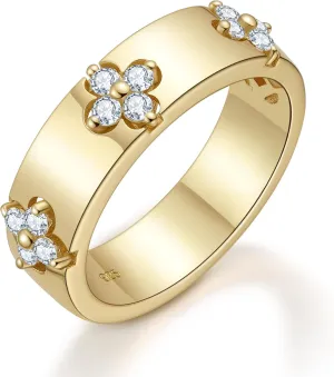 Clover Moissanite Rings for Women Gifts,Premium Moissanite(D Color VVS1 Clarity 3EX Cut), 925 Sterling Silver 14K Gold Plated Non Tarnish