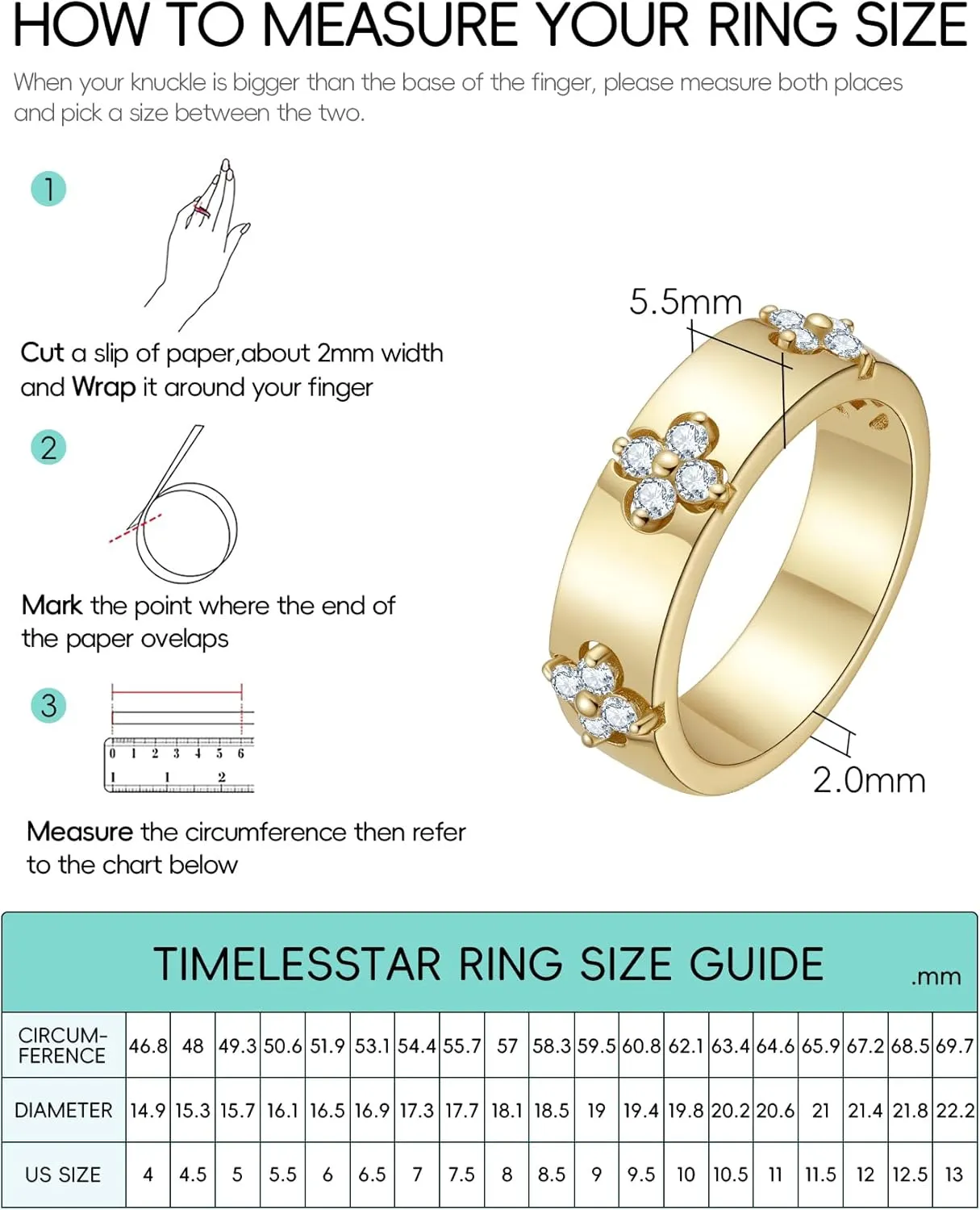 Clover Moissanite Rings for Women Gifts,Premium Moissanite(D Color VVS1 Clarity 3EX Cut), 925 Sterling Silver 14K Gold Plated Non Tarnish