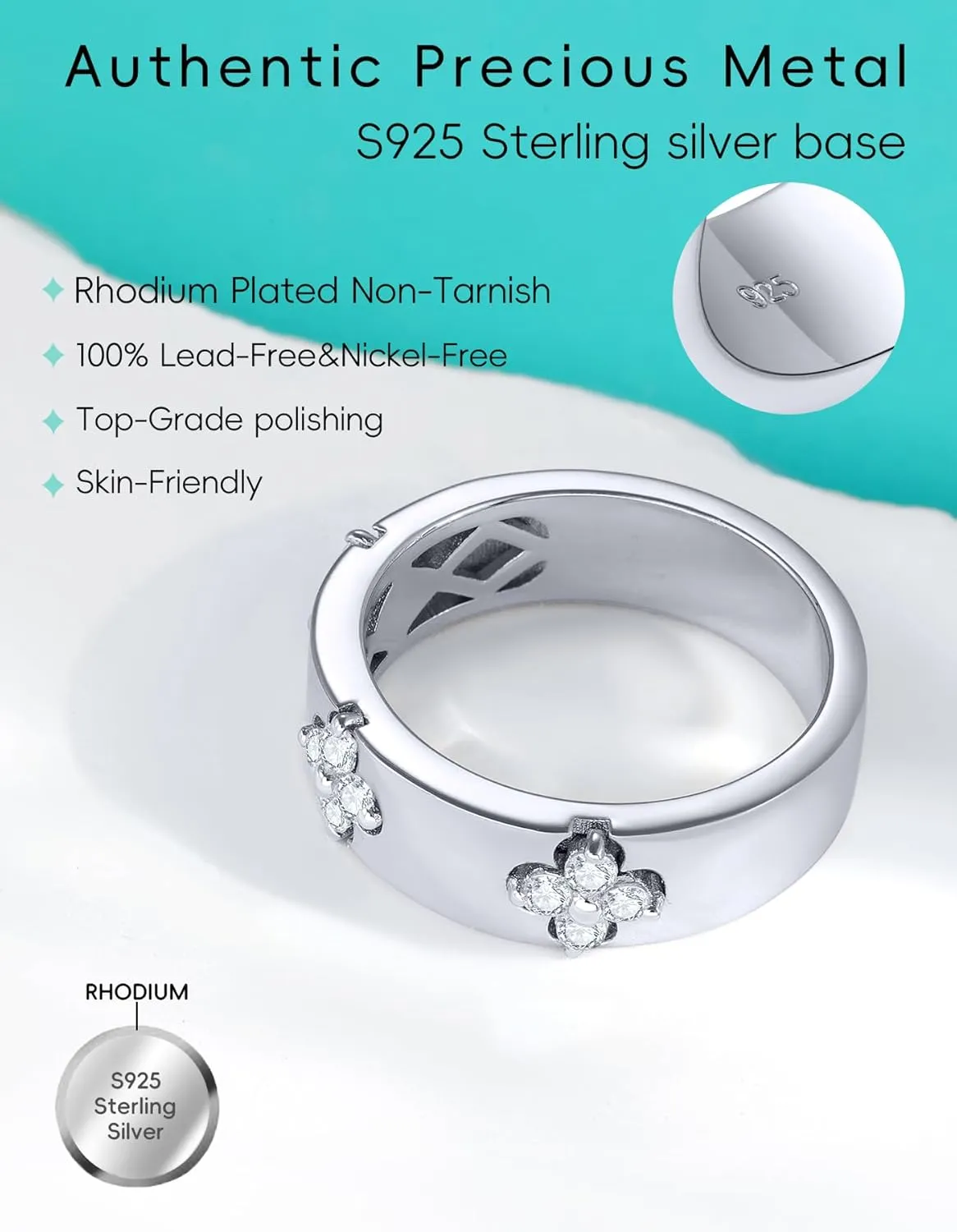 Clover Moissanite Rings for Women Gifts,Premium Moissanite(D Color VVS1 Clarity 3EX Cut), 925 Sterling Silver 14K Gold Plated Non Tarnish