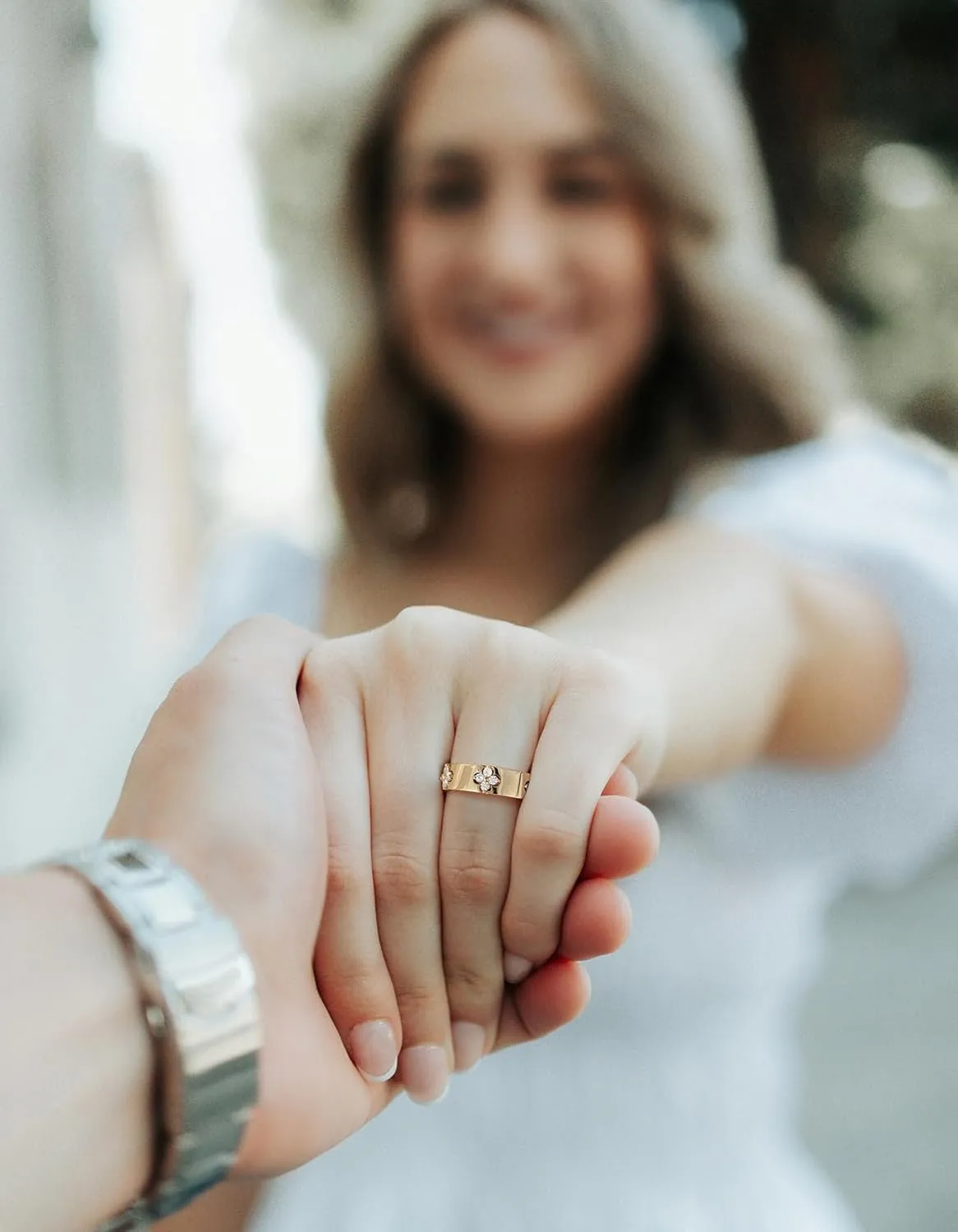 Clover Moissanite Rings for Women Gifts,Premium Moissanite(D Color VVS1 Clarity 3EX Cut), 925 Sterling Silver 14K Gold Plated Non Tarnish