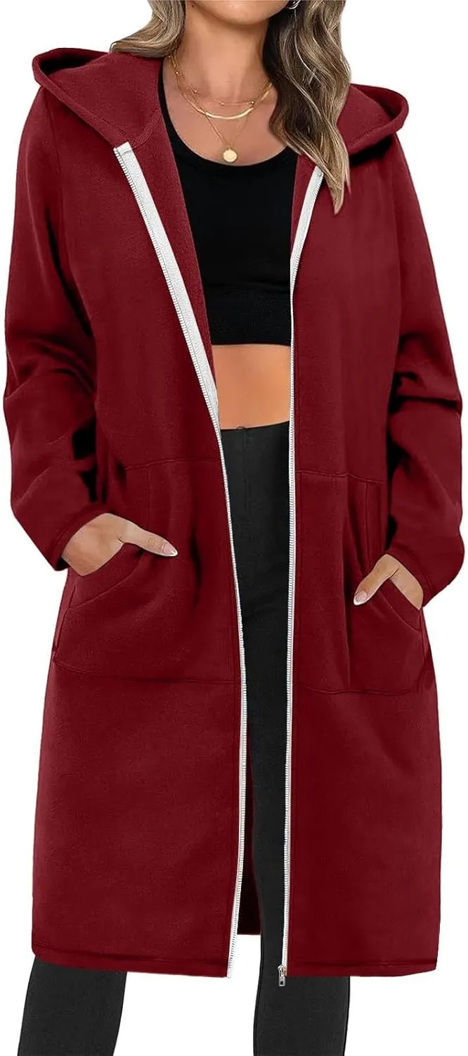 Coats for Women Zip Up Long Sleeve Oversized Hoodies Casual Lightweight Fleece Jackets with Pockets Outerwear