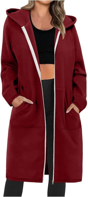 Coats for Women Zip Up Long Sleeve Oversized Hoodies Casual Lightweight Fleece Jackets with Pockets Outerwear