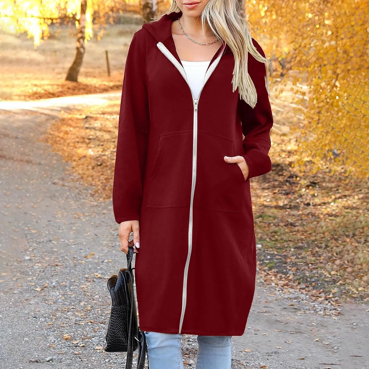 Coats for Women Zip Up Long Sleeve Oversized Hoodies Casual Lightweight Fleece Jackets with Pockets Outerwear
