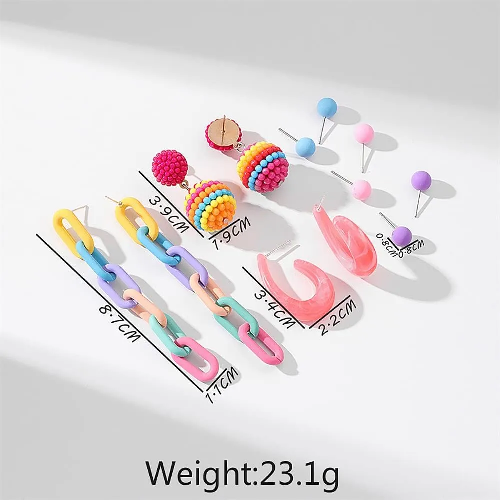 Colorful Acrylic Earrings Set for Women.Resin Chain Statement Earrings,Y2k Aesthetic Dangle Drop Earrings Geometric Stud Earrings Earrings Pack