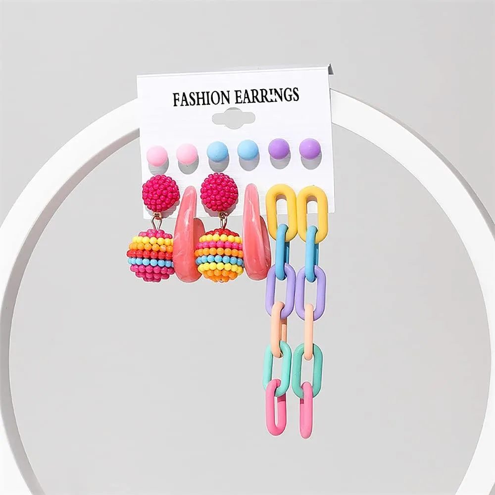 Colorful Acrylic Earrings Set for Women.Resin Chain Statement Earrings,Y2k Aesthetic Dangle Drop Earrings Geometric Stud Earrings Earrings Pack