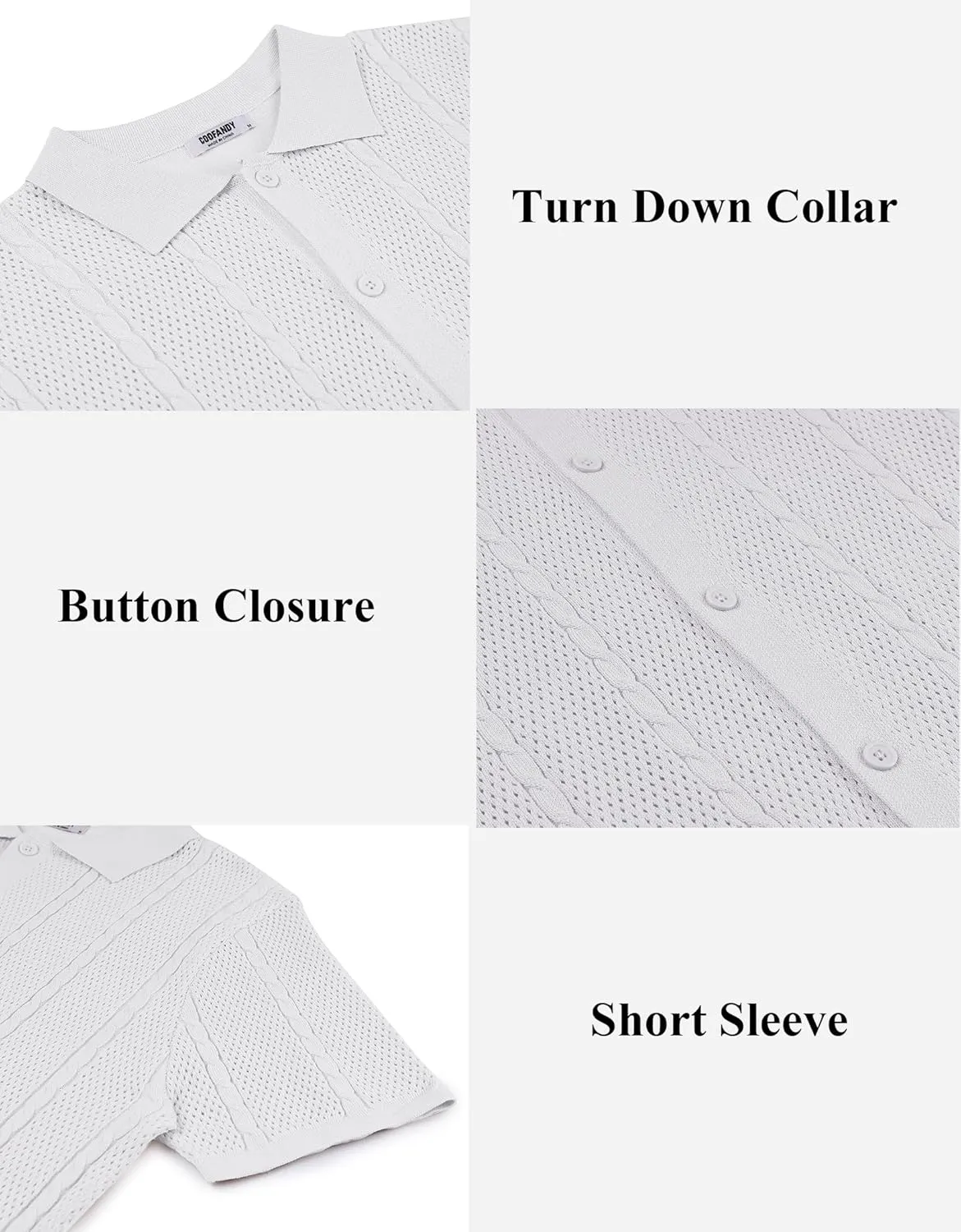 COOFANDY Mens Knit Button Down Shirts Casual Textured Polo Shirt Short Sleeve Vintage Summer Beach Tops
