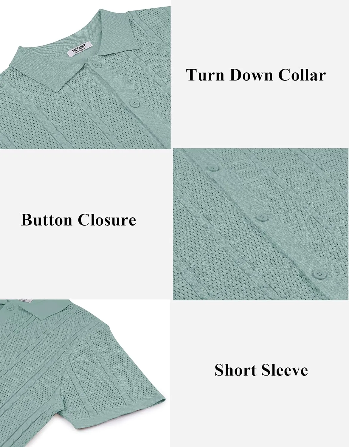 COOFANDY Mens Knit Button Down Shirts Casual Textured Polo Shirt Short Sleeve Vintage Summer Beach Tops