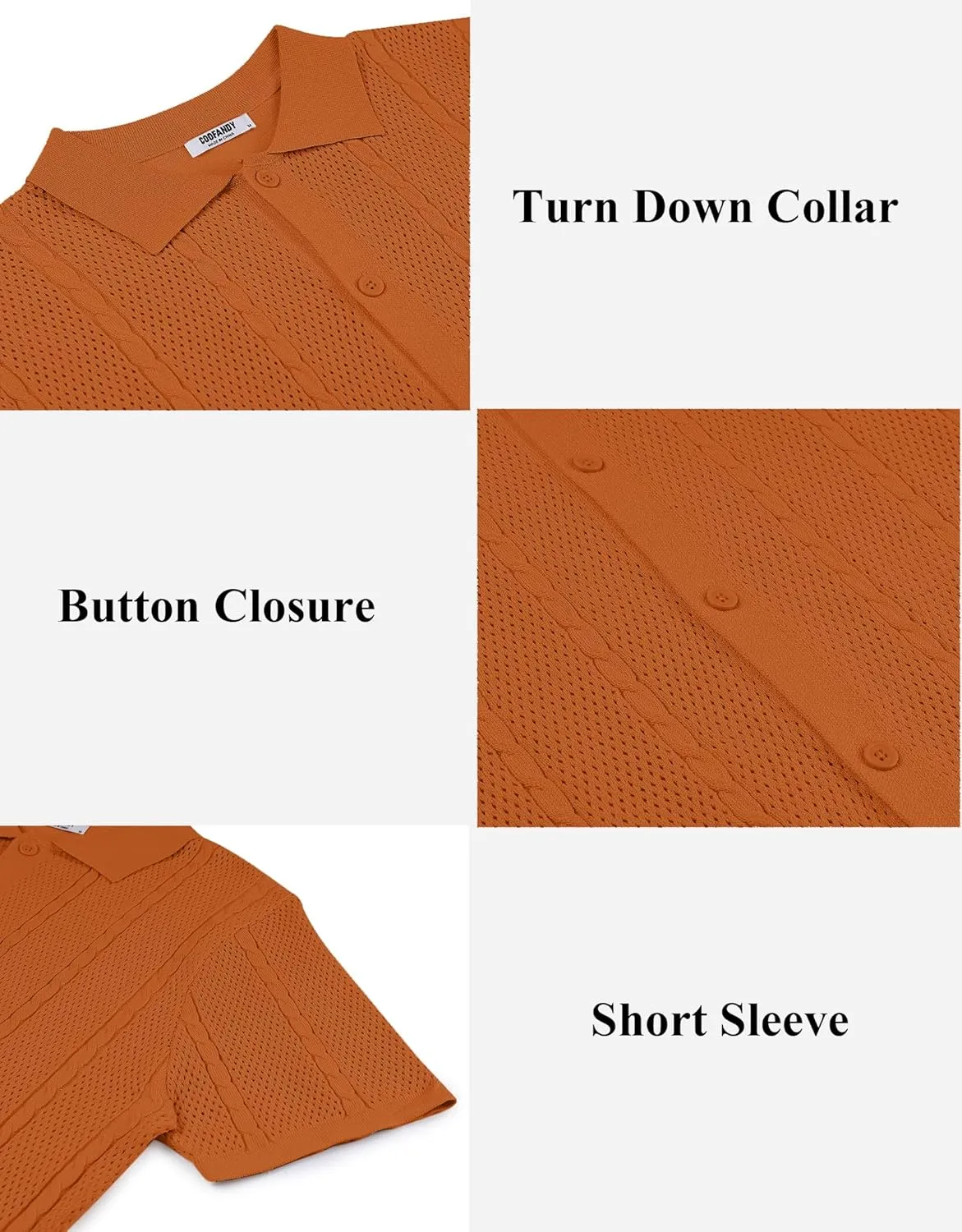COOFANDY Mens Knit Button Down Shirts Casual Textured Polo Shirt Short Sleeve Vintage Summer Beach Tops