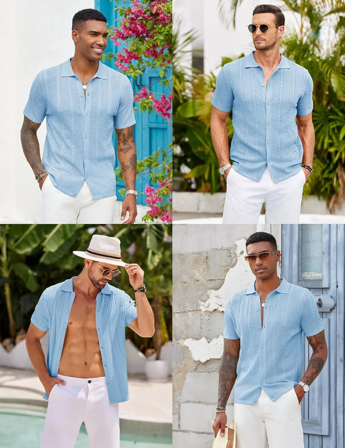 COOFANDY Mens Knit Button Down Shirts Casual Textured Polo Shirt Short Sleeve Vintage Summer Beach Tops