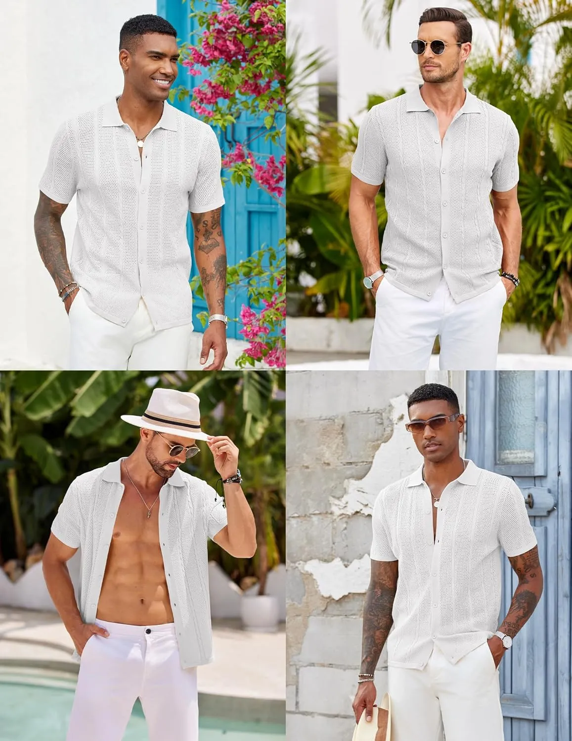 COOFANDY Mens Knit Button Down Shirts Casual Textured Polo Shirt Short Sleeve Vintage Summer Beach Tops