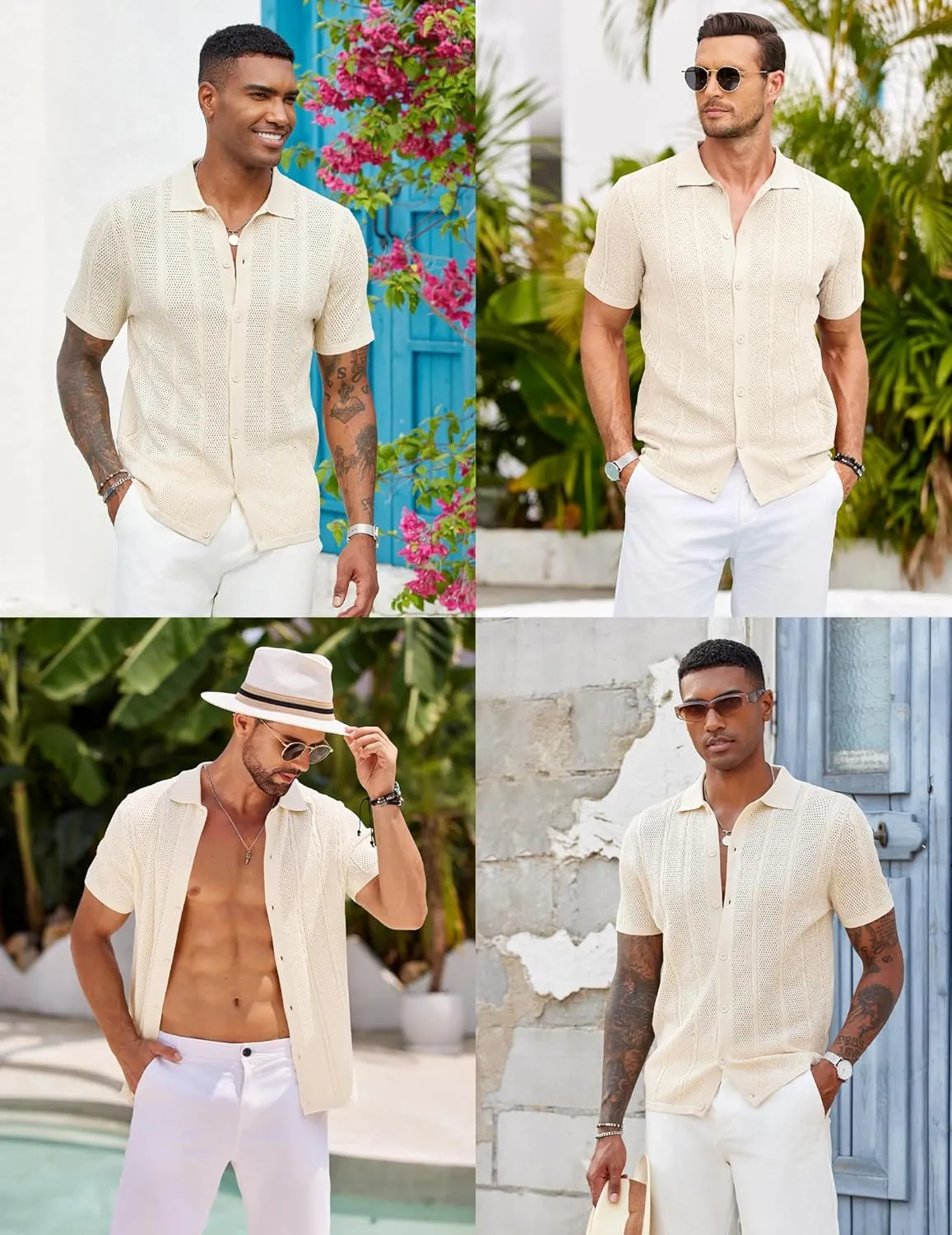 COOFANDY Mens Knit Button Down Shirts Casual Textured Polo Shirt Short Sleeve Vintage Summer Beach Tops