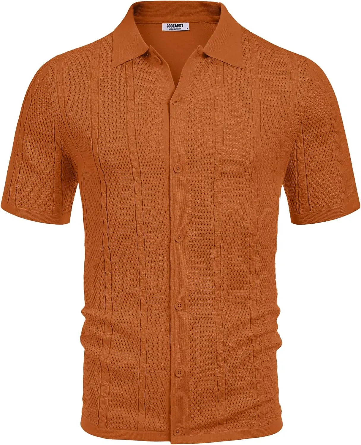 COOFANDY Mens Knit Button Down Shirts Casual Textured Polo Shirt Short Sleeve Vintage Summer Beach Tops