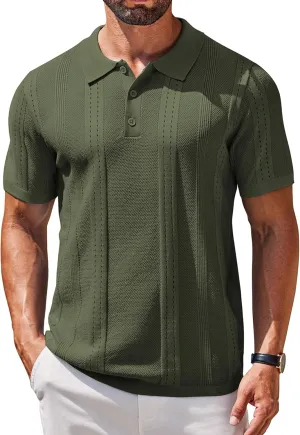 COOFANDY Mens Knit Polo Shirts Short Sleeve Collared Golf Shirt Hollow Out Textured T-Shirt Summer Fashion Tops