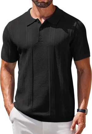 COOFANDY Mens Knit Polo Shirts Short Sleeve Collared Golf Shirt Hollow Out Textured T-Shirt Summer Fashion Tops