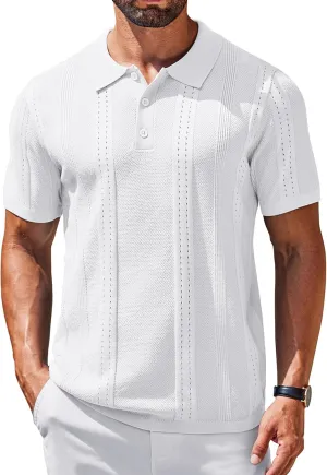 COOFANDY Mens Knit Polo Shirts Short Sleeve Collared Golf Shirt Hollow Out Textured T-Shirt Summer Fashion Tops