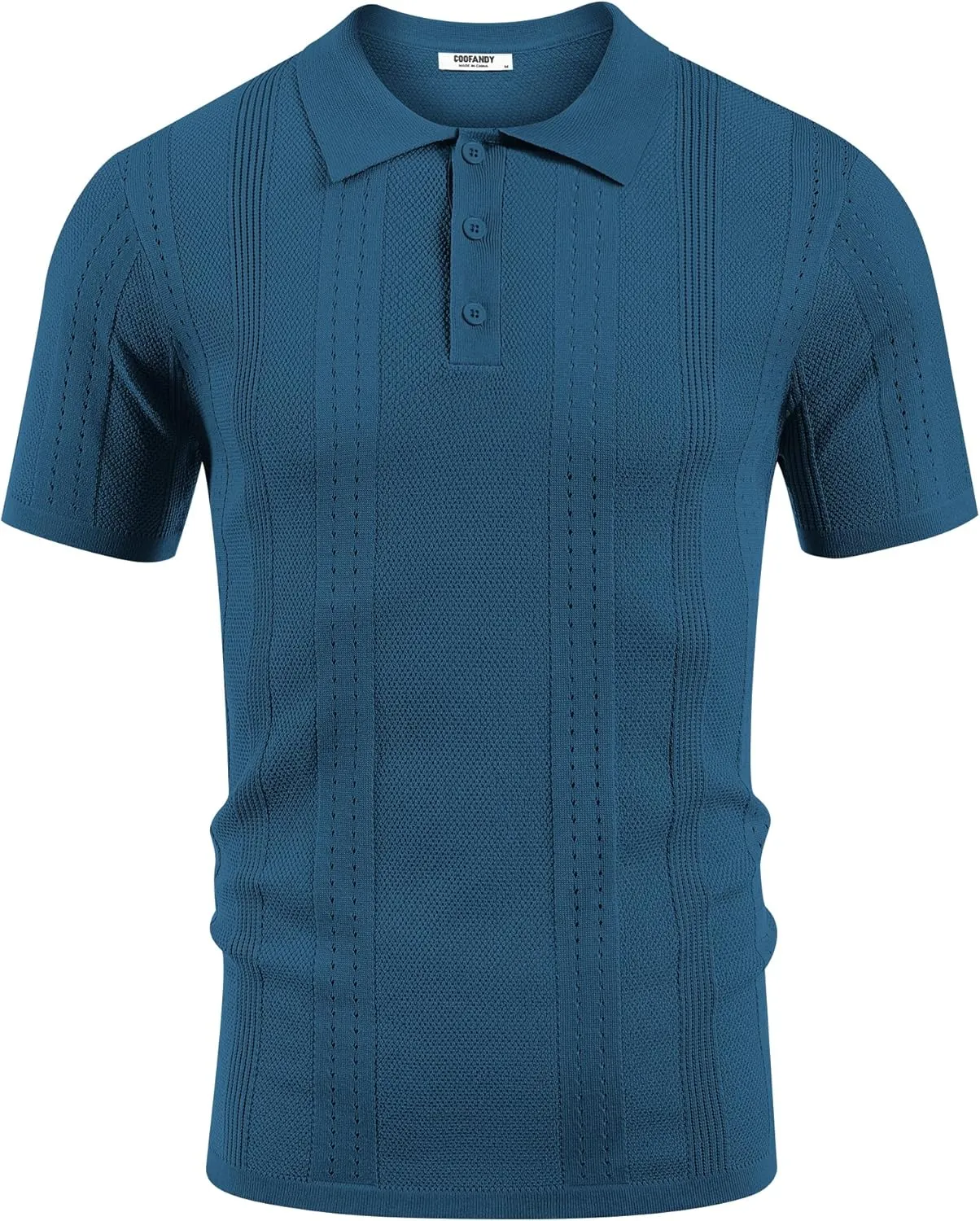 COOFANDY Mens Knit Polo Shirts Short Sleeve Collared Golf Shirt Hollow Out Textured T-Shirt Summer Fashion Tops
