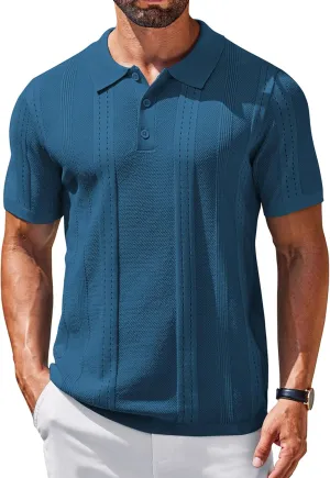 COOFANDY Mens Knit Polo Shirts Short Sleeve Collared Golf Shirt Hollow Out Textured T-Shirt Summer Fashion Tops