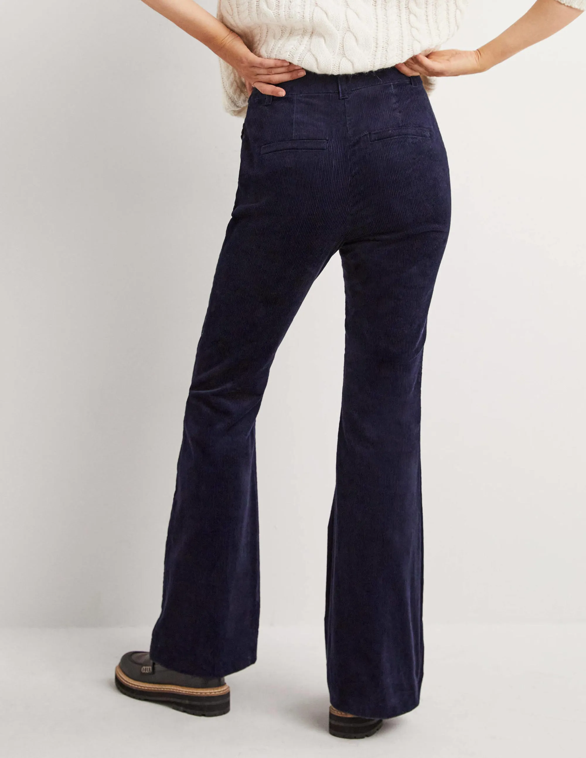 Corduroy Flare Trousers-French Navy
