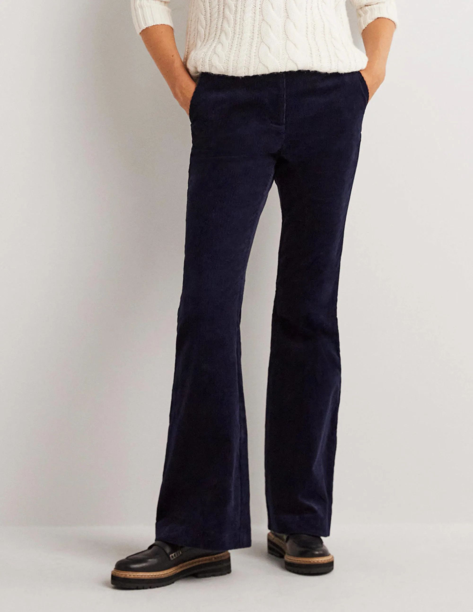 Corduroy Flare Trousers-French Navy