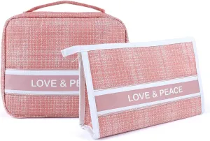 Cosmetic Bags for Girls, 2 Pack Cute Travel Makeup Bag Set for Purse, Multifunctional Holographic Portable Makeup Bags Set, Waterproof Cosmetic Bag Organizer Toiletry Bags for Women and Girls, Pink