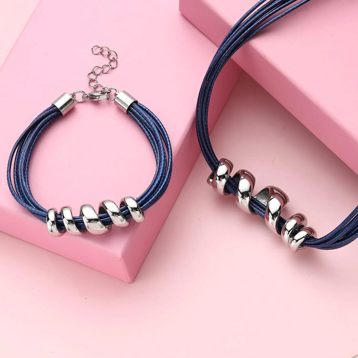 Costume Jewelry Set - Leather Choker Necklace for Women 16" & Cuff Bracelet 7"- Faux Leather Cord Necklace Set with Adjustable Lobster Claw Spiral Charm Rope Boho Jewelry Birthday Gifts