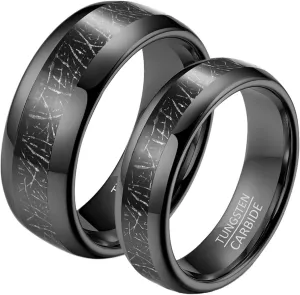 Couples Rings for Him and Her Set Promise Rings, Tungsten Engagement Rings for Couples Set Comfort Fit 8mm 6mm Black Ring Inlay Metal