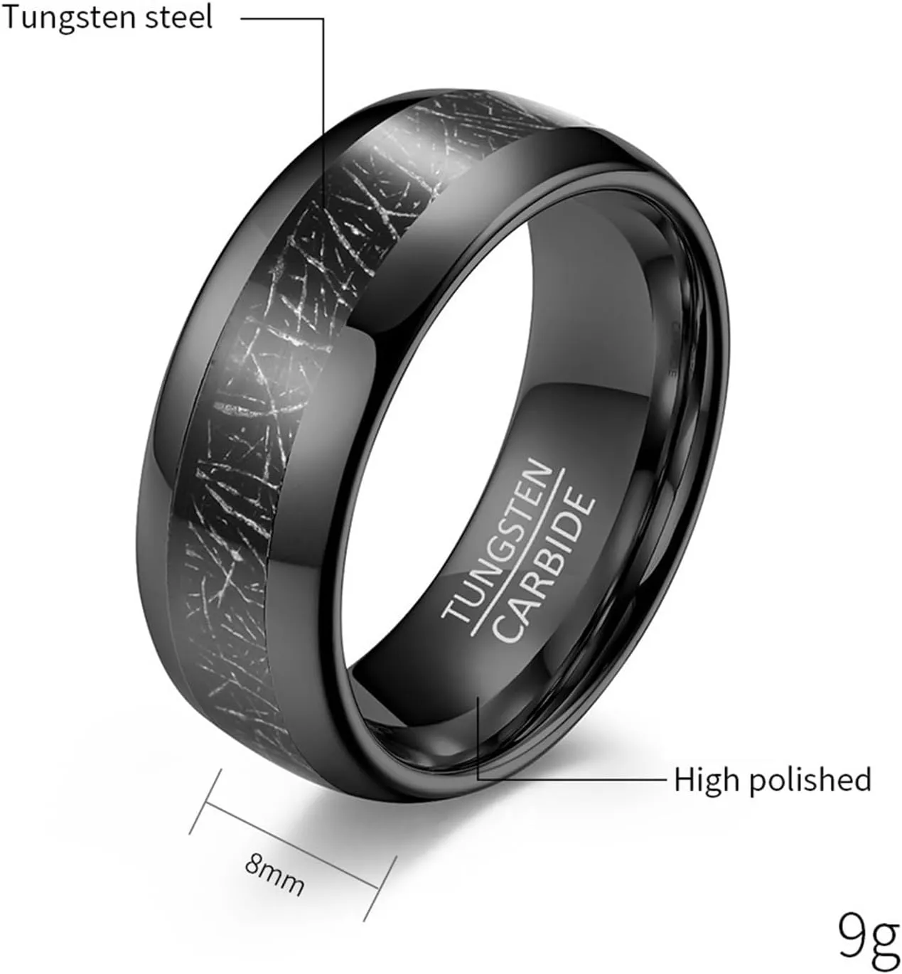 Couples Rings for Him and Her Set Promise Rings, Tungsten Engagement Rings for Couples Set Comfort Fit 8mm 6mm Black Ring Inlay Metal