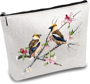 CREATCABIN Birds Makeup Bags Cosmetic Bag Multi Purpose with Metal Zipper Pouch Lifelike Birds on Branches Toiletry Travel Bag Purse for Women Birthday Gifts Accessories 10 x 7Inch