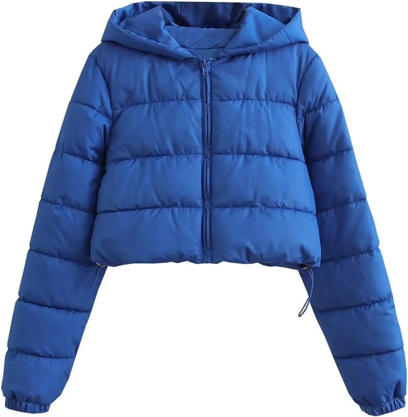 Cropped Jackets for Women Long Sleeve Slim Fit Thickened Down Jacket Winter Zip Up Solid Hooded Quilted Puffer Coat