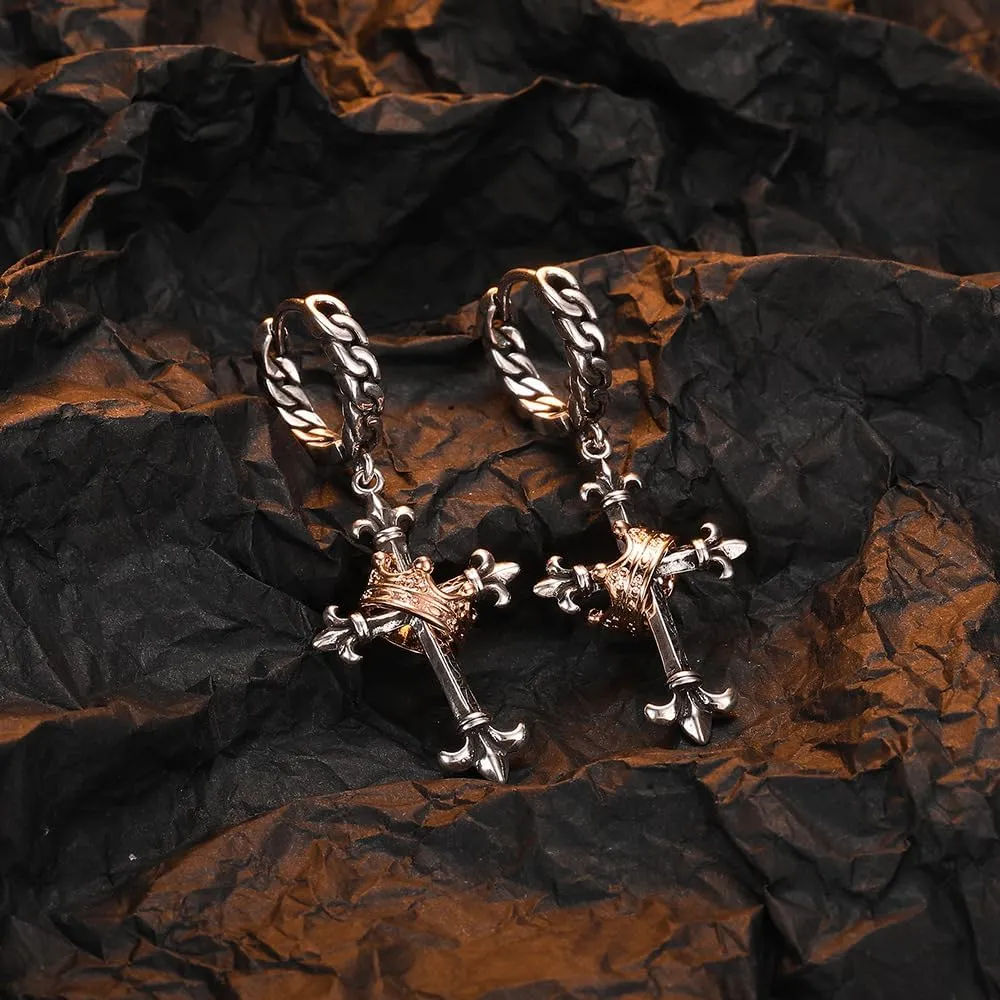 Cross Earrings for Men - Dangle with Crown Design - Perfect for Women - Cross Hoop Earrings for Men & Women cross with crown earrings for men cross earrings for women