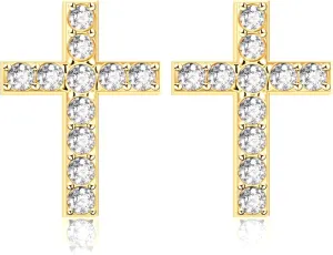 Cross Stud Earrings for Women CZ Tiny Size Gold Cross Earrings Rhinestone Religious Faith Studs Earrings Cute Dainty Minimalist Simple Christian Earrings Birthday Christmas Jewelry Gift