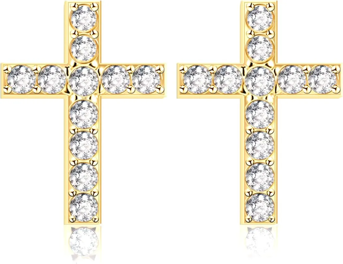 Cross Stud Earrings for Women CZ Tiny Size Gold Cross Earrings Rhinestone Religious Faith Studs Earrings Cute Dainty Minimalist Simple Christian Earrings Birthday Christmas Jewelry Gift