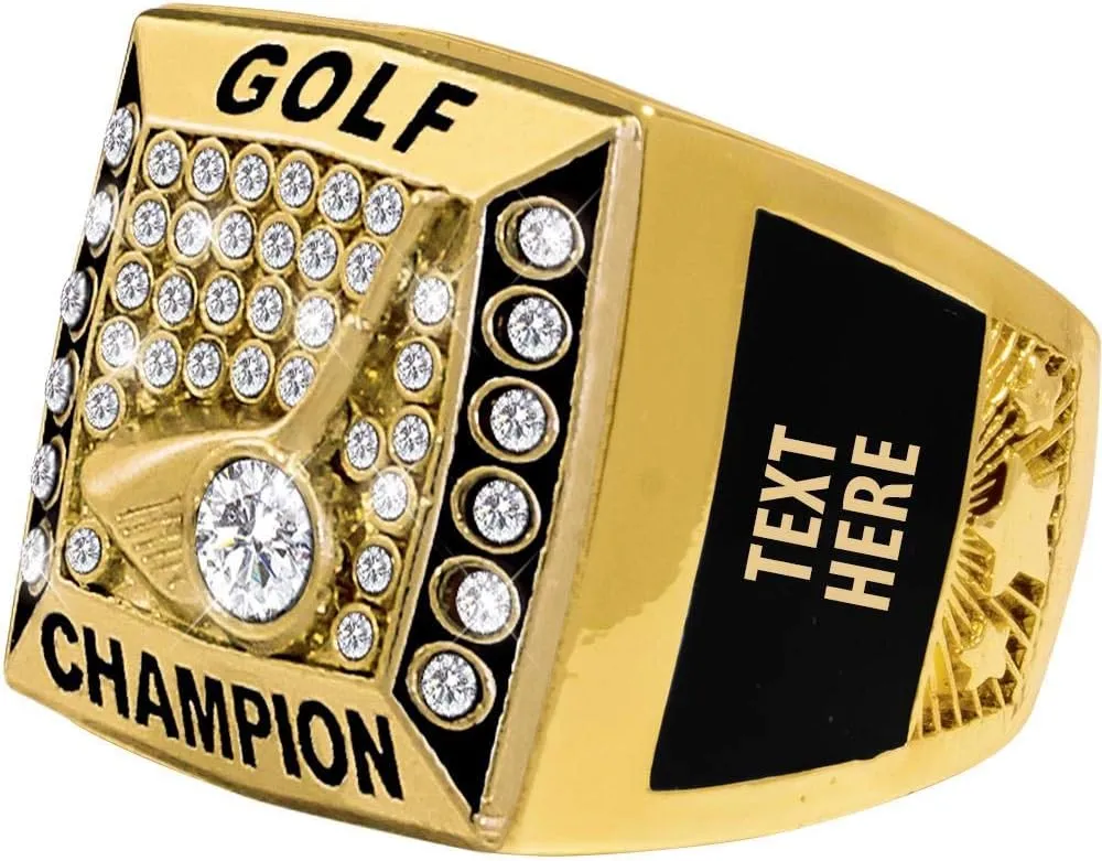 Crown Awards Golf Premiere Engravable Ring, Gold Golf Ring with Custom Engraving, Choose Your Size Prime