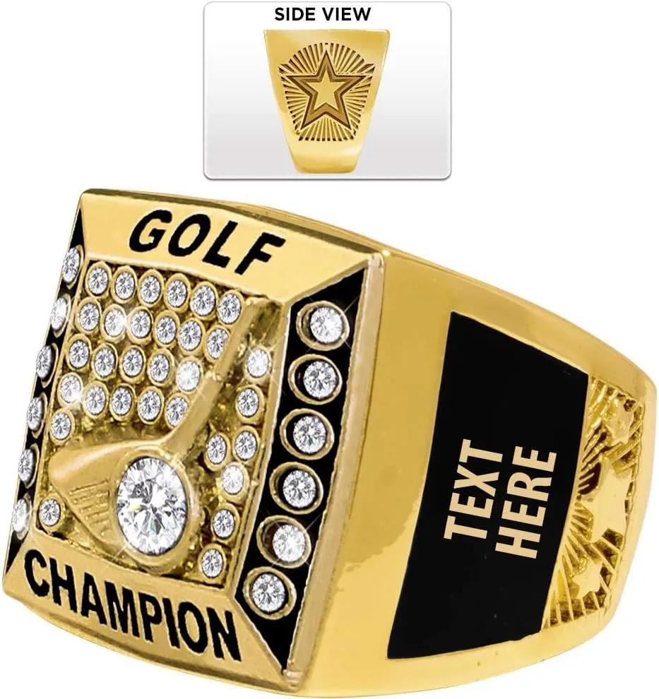 Crown Awards Golf Premiere Engravable Ring, Gold Golf Ring with Custom Engraving, Choose Your Size Prime