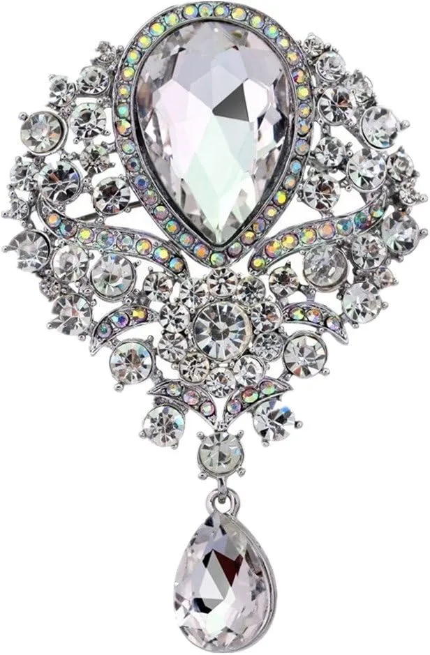Crystal Brooch Pin - Large Wedding Dangling Rhinestone Brooch Bouquet DIY, Ceremony Decoration