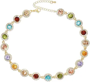 Crystal Choker Necklace Sparkly Rhinestone Chokers Gold Colorful Necklaces for Women