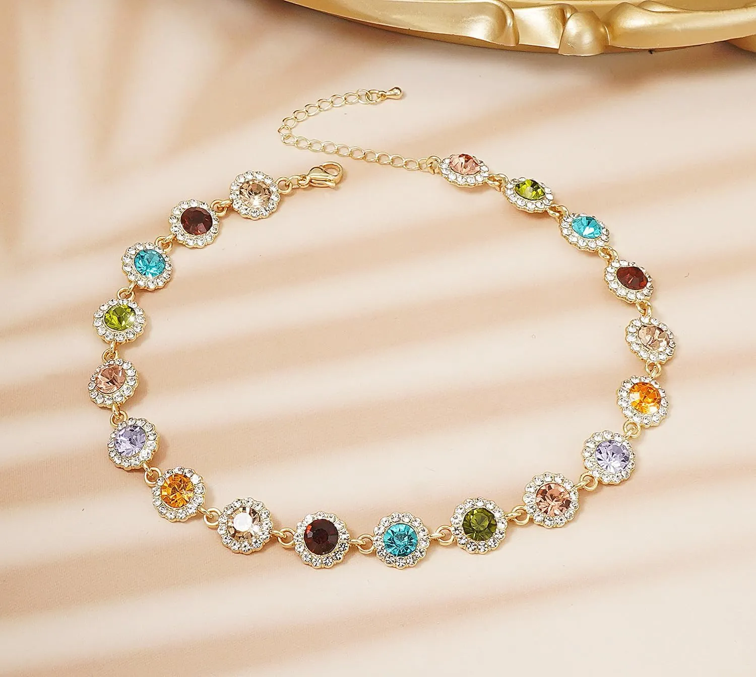 Crystal Choker Necklace Sparkly Rhinestone Chokers Gold Colorful Necklaces for Women