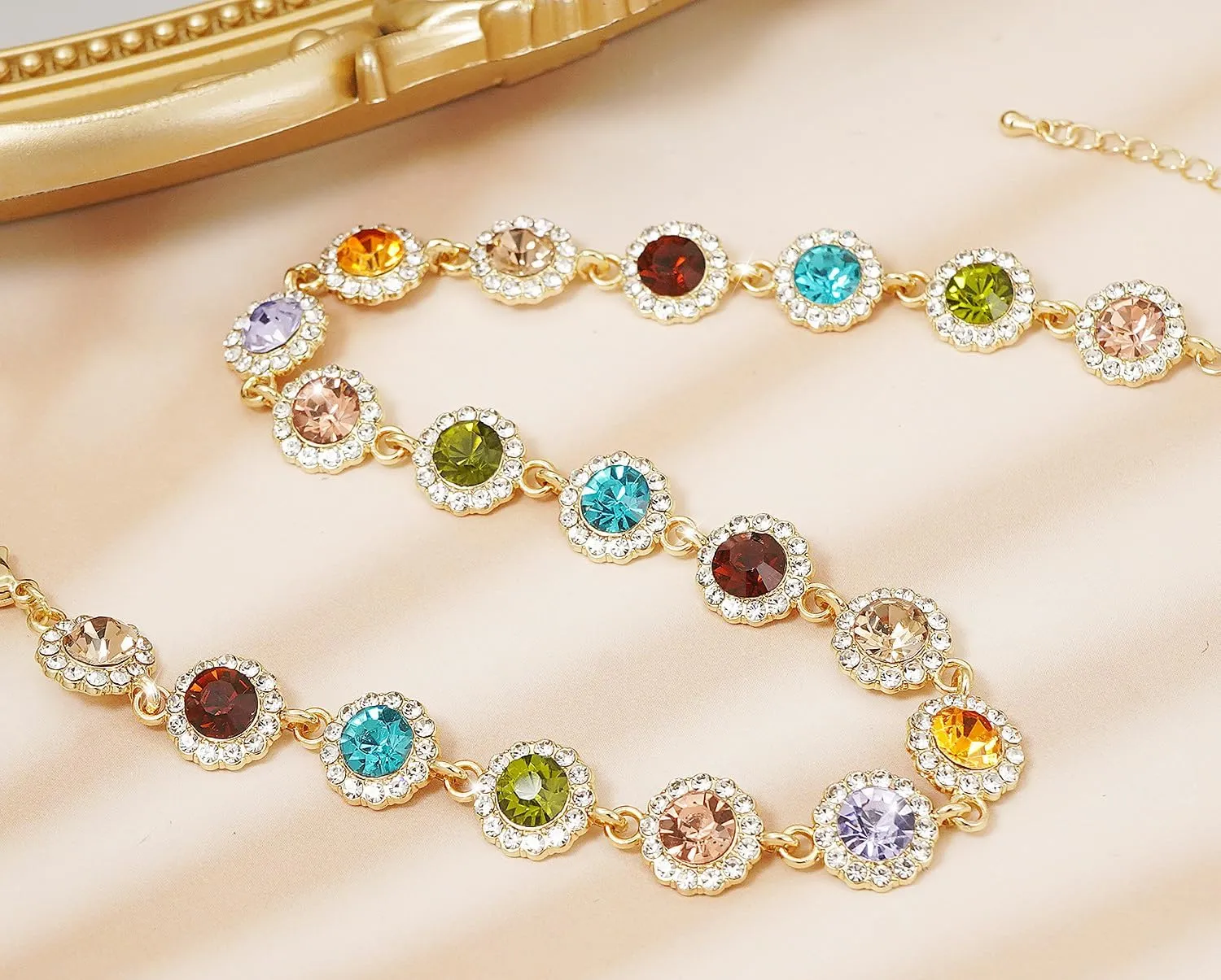 Crystal Choker Necklace Sparkly Rhinestone Chokers Gold Colorful Necklaces for Women