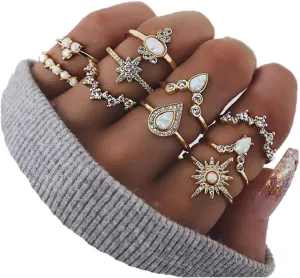 CSIYANJRY99 Cute Rings for Women Teens Gifts Trendy Stuff Stackable Knuckle Rings Set Fashion Things Christmas Gifts Stocking Stuffers Boho Vintage Crystal Aesthetic Jewelry