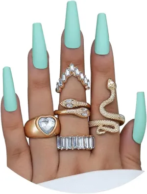 CSIYANJRY99 Silver & Gold Snake Rings Set - Vintage Punk Serpent & Gothic Knuckle Rings - Boho Stackable Cobra Finger Ring Jewelry