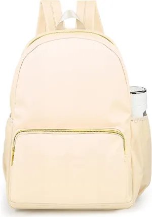 Cunno 1 Piece Nylon Backpack for School Preppy Bookbags Bulk Girls Boys School Bags Toddler Backpack Waterproof Travel Bag (Beige)