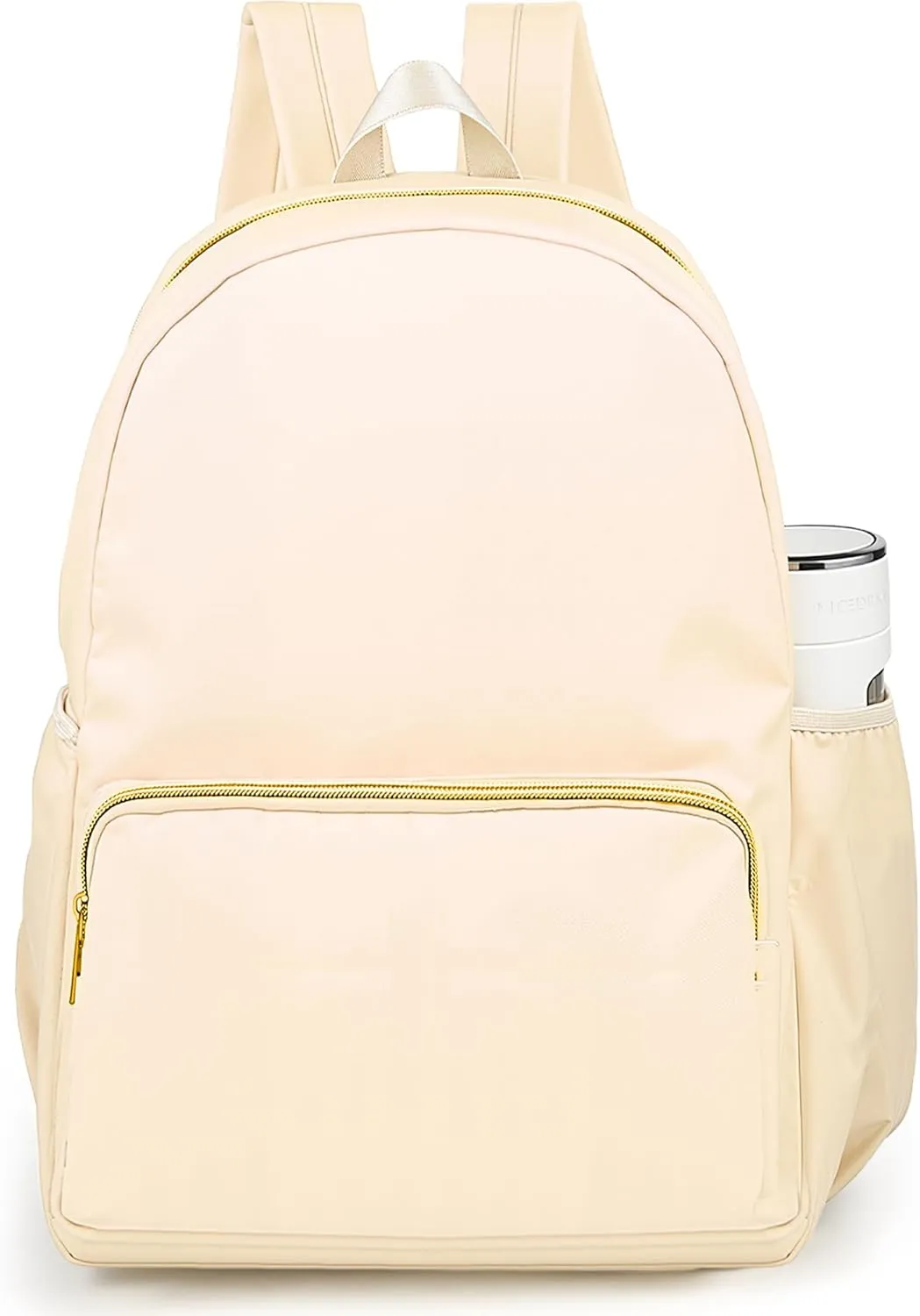 Cunno 1 Piece Nylon Backpack for School Preppy Bookbags Bulk Girls Boys School Bags Toddler Backpack Waterproof Travel Bag (Beige)