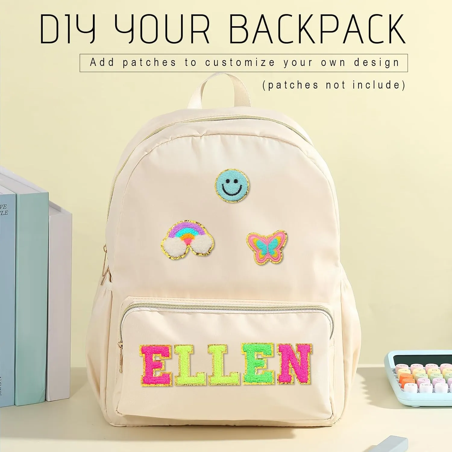 Cunno 1 Piece Nylon Backpack for School Preppy Bookbags Bulk Girls Boys School Bags Toddler Backpack Waterproof Travel Bag (Beige)
