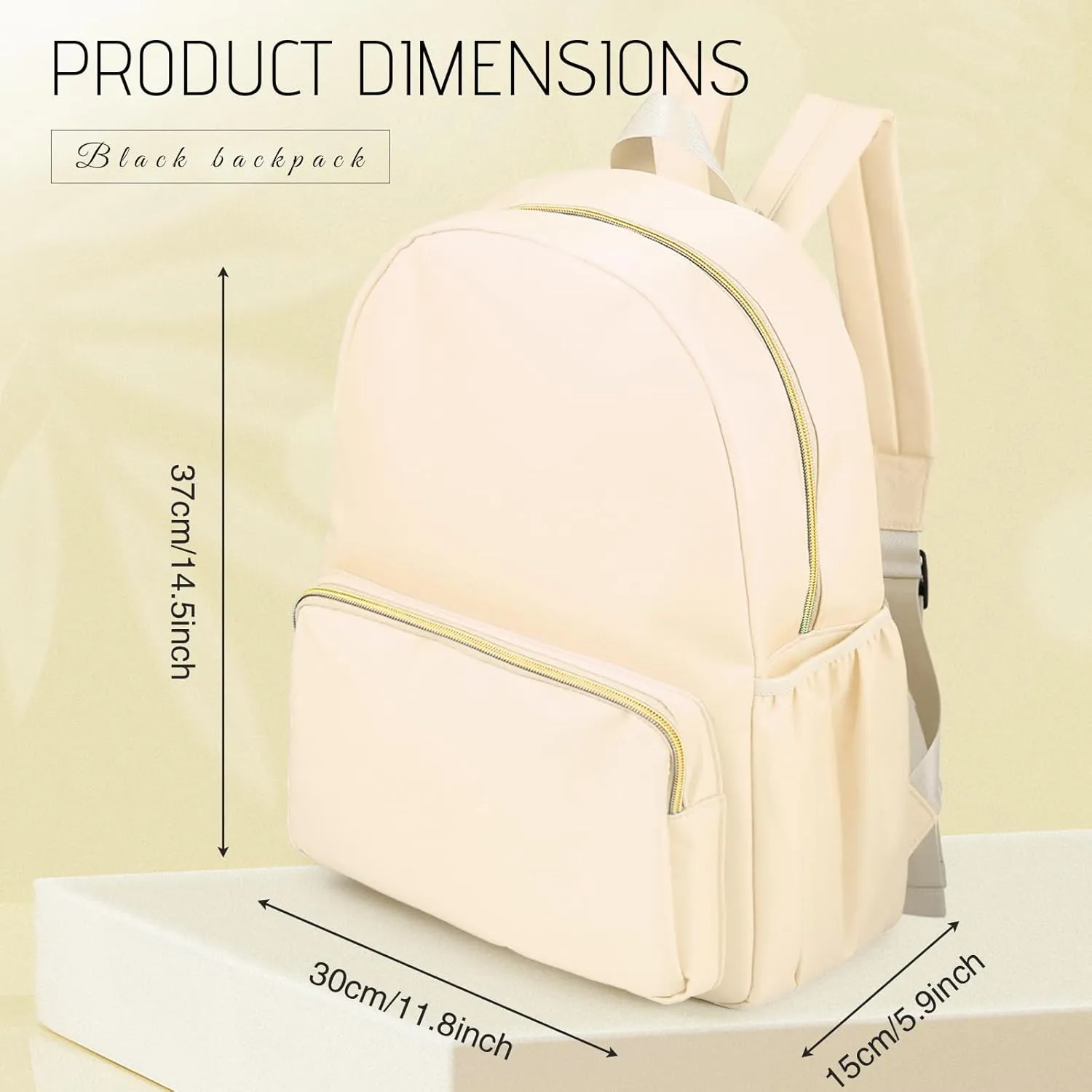 Cunno 1 Piece Nylon Backpack for School Preppy Bookbags Bulk Girls Boys School Bags Toddler Backpack Waterproof Travel Bag (Beige)