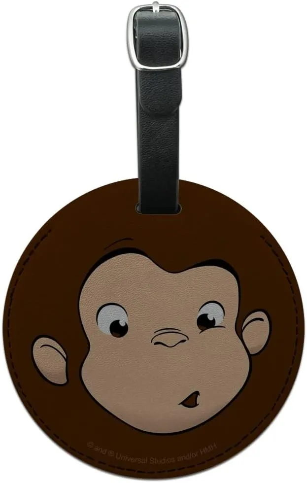 Curious George Face Round Leather Luggage Card Suitcase Carry-On ID Tag