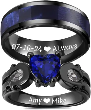 Custom Engraved Couple Rings for Him and Her Matching Wedding Rings for Men and Women Promise Rings Tungsten Wedding Bands Men Come with Engagement Ring Box&Anniversary