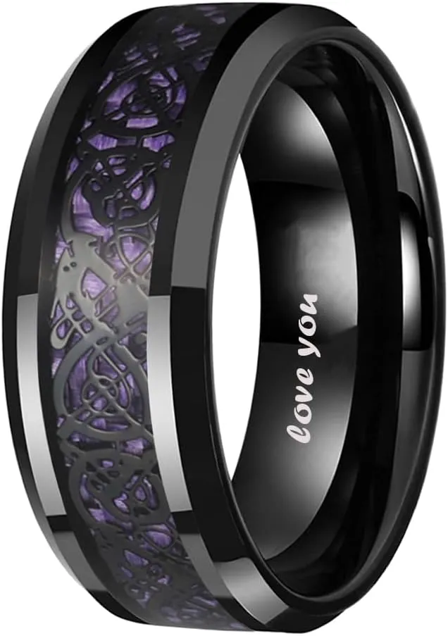 Custom Engraved Couple Rings Promise Rings for Him and Her Black Matching Engagement Rings Personalized Heart cz Rings for Women Mens Tungsten Wedding Bands Valentines Day Jewelry,With Box