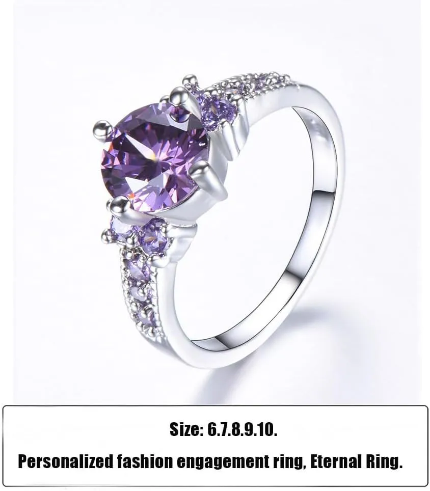 Custom Engraved Couples Promise Rings - Purple & Blue Titanium His & Hers Wedding Bands, CZ Engagement Ring for Her, Size 5-13