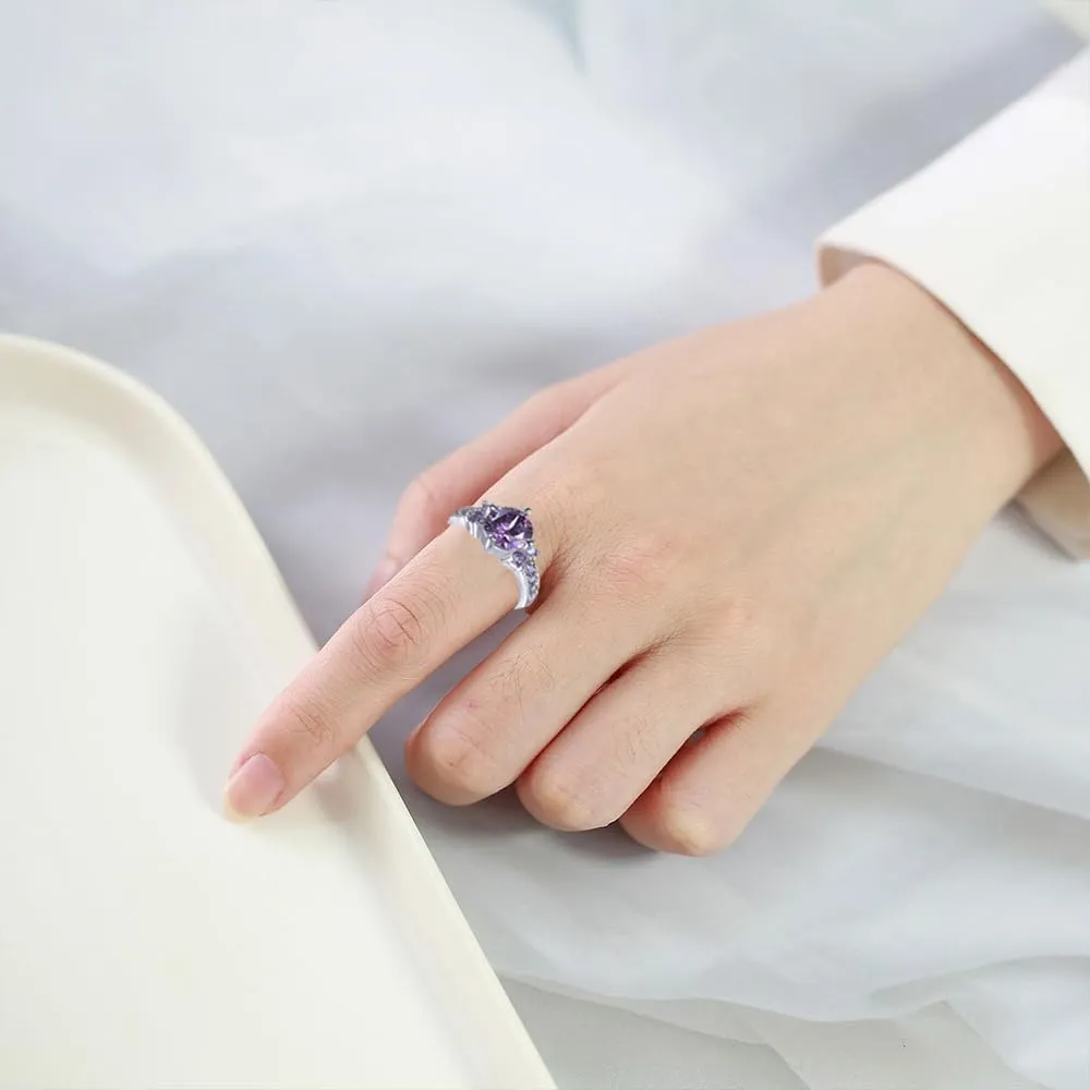 Custom Engraved Couples Promise Rings - Purple & Blue Titanium His & Hers Wedding Bands, CZ Engagement Ring for Her, Size 5-13