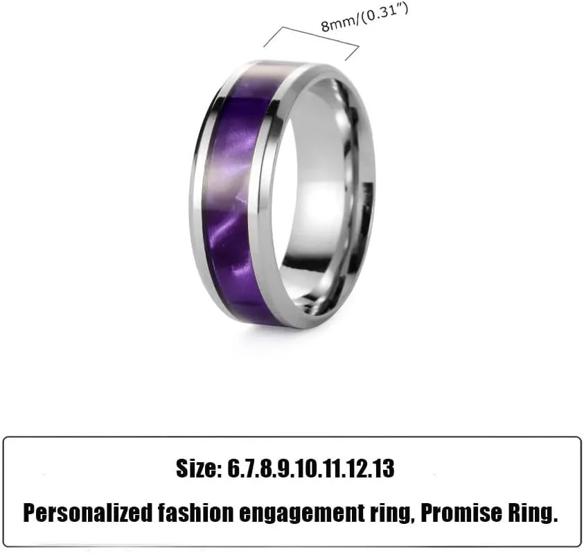 Custom Engraved Couples Promise Rings - Purple & Blue Titanium His & Hers Wedding Bands, CZ Engagement Ring for Her, Size 5-13